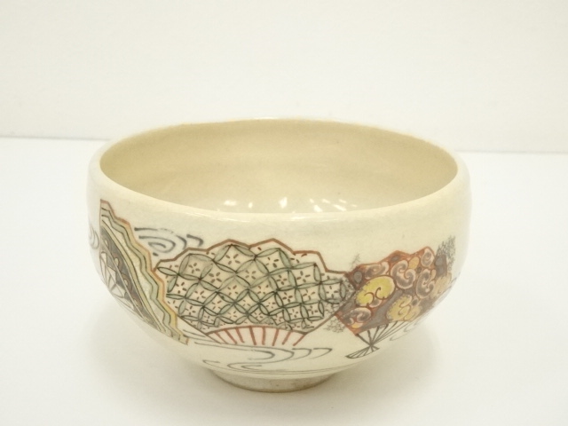 京焼　浅見与し三造　扇面流し茶碗